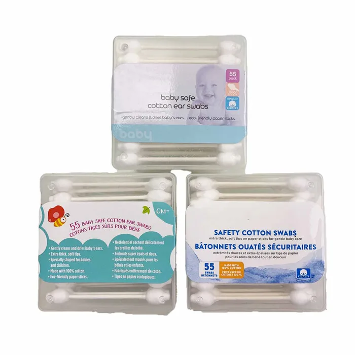 Мягкие и мягкие ватные палочки для малышей с большой головкой из 100% чистого хлопка 55 шт. в коробке оптовая продажа комфорт OEM