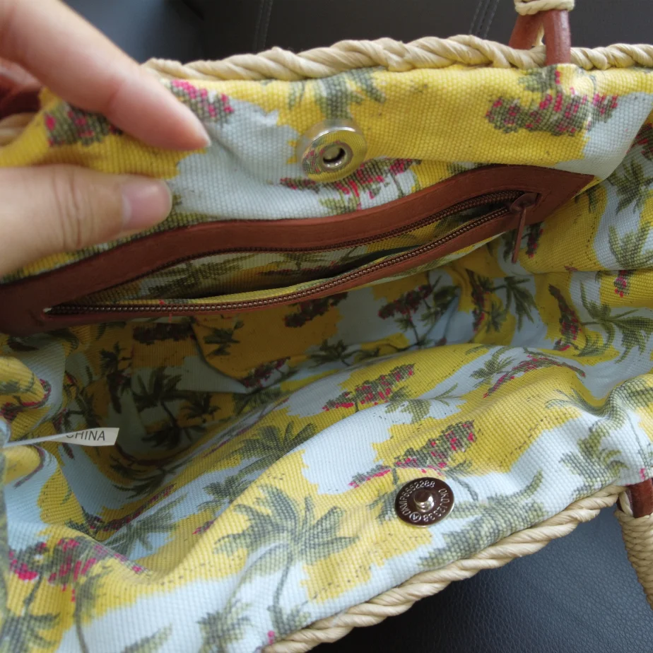 New Corn Husk Hand Woven Straw Bag Summer Beach Straw Bags Long Handle Bucket Handbag