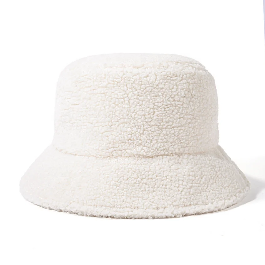 Womens Vintage Cloche Lambs Wool Bucket Hat Outdoor Sports Fisherman Cap for Women Casual Winter Warm Hat
