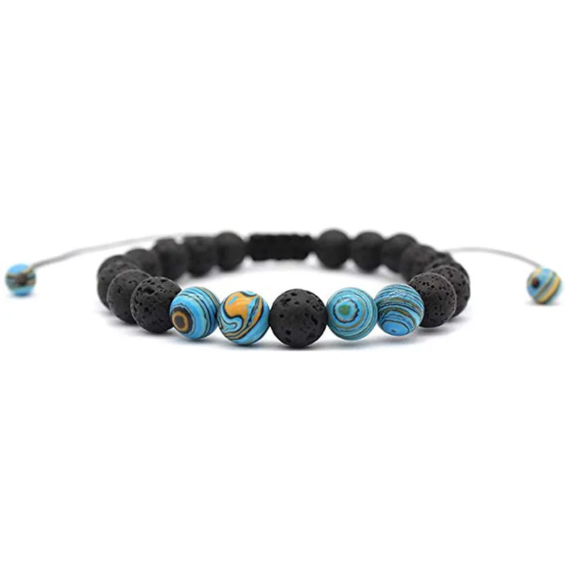 Yoga Prayer Chakra Jewelry Adjustable Natural Lava Stone Bracelet Colorful Striped