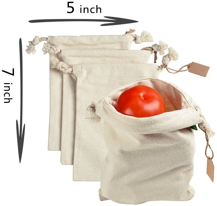 
Cotton Muslin Bag Reusable Produce Coffee Bean Drawstring Bag Food Storage Free Sample 