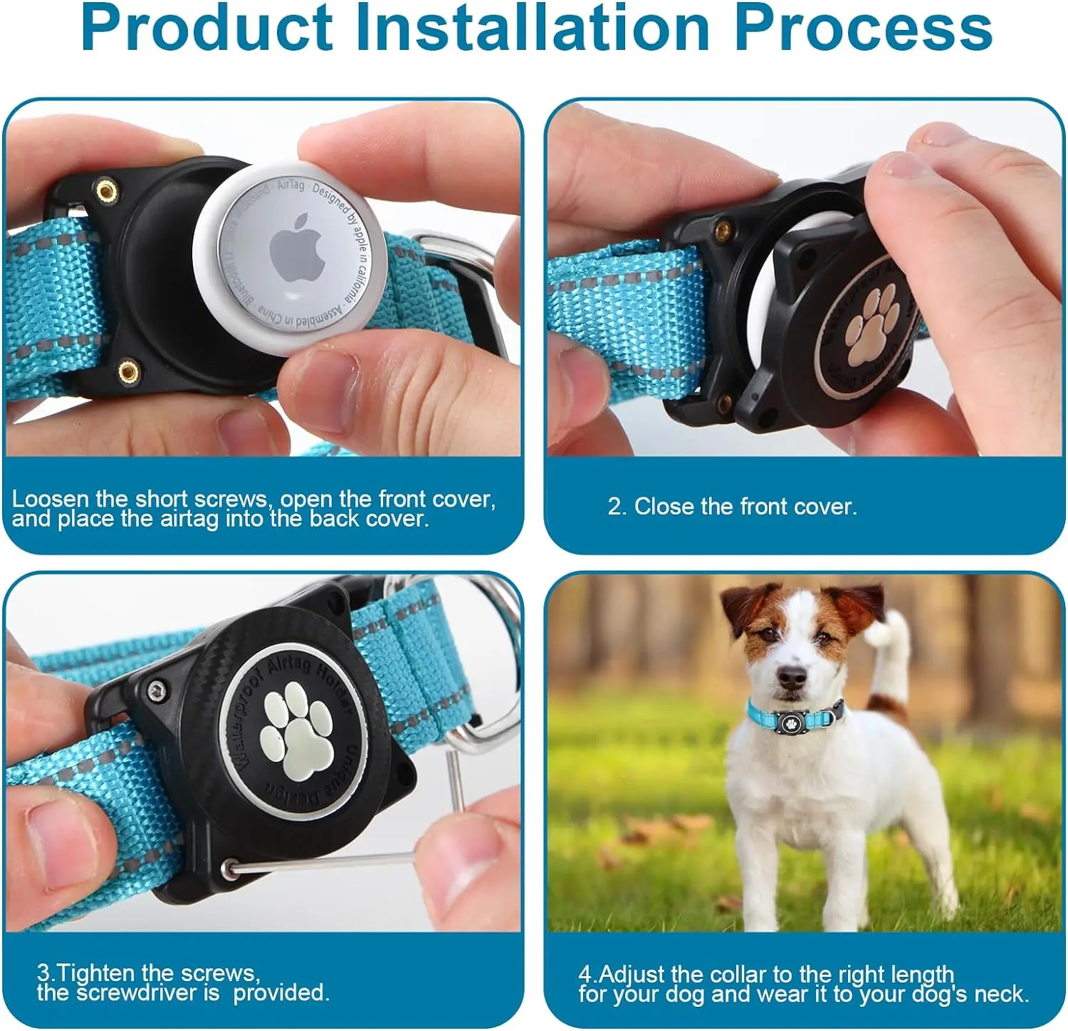 NiBao Airtag Dog Collar Waterproof Nylon  Reflective Adjustable With Soft Neoprene Dog Pet Collar