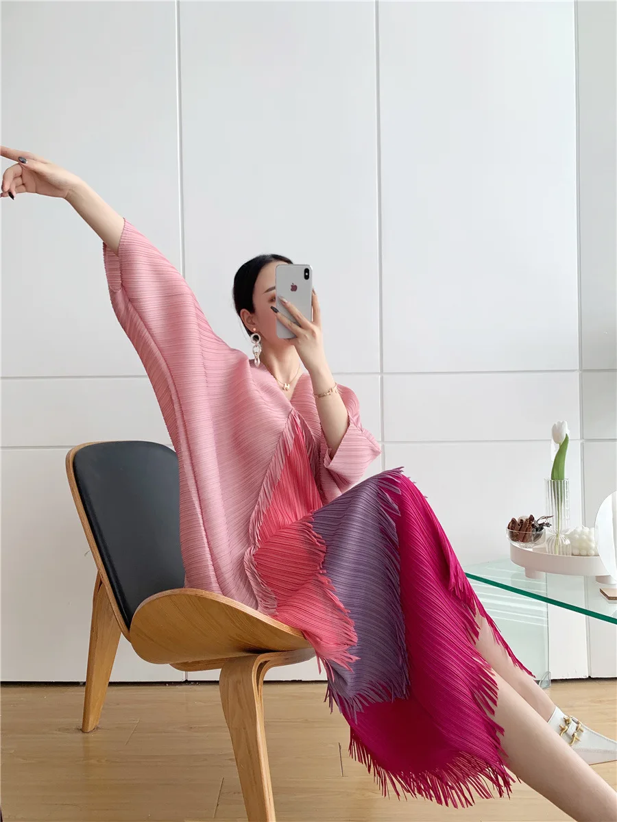 free size african women lady elegant wears big size long fringe dresses contrast color pleated evening dresses