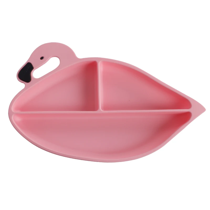 Lovely Brightly Color Flamingo Baby Feeding Plate with Silicone Suction Cup