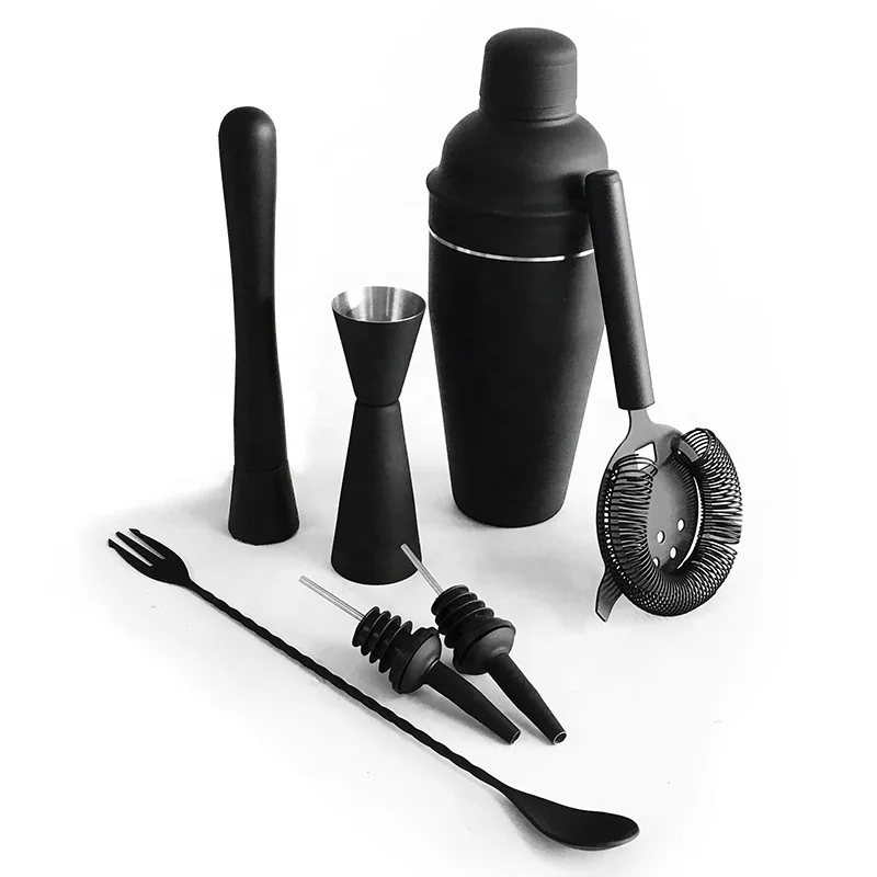 Ouyada Top Seller 2023 Black Cocktail Shaker  Set Bartender Kit Cocktail Shaker Set Stainless Steel