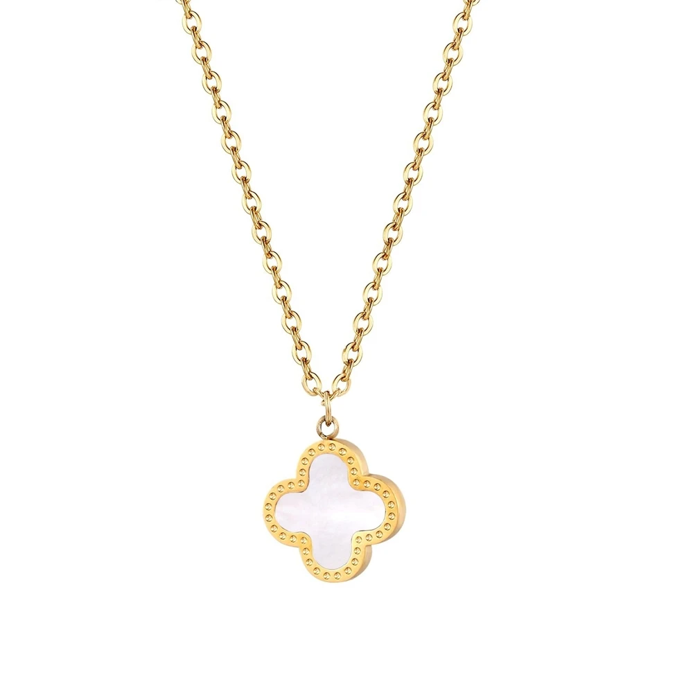 Stainless steel Gold color mother of pearl clover pendant chain Necklace jewelry for Women