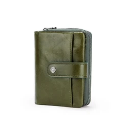 Drop ship ladies luxury leather rfid blocking bifold button closed with zipper coin pocket slim purses for women