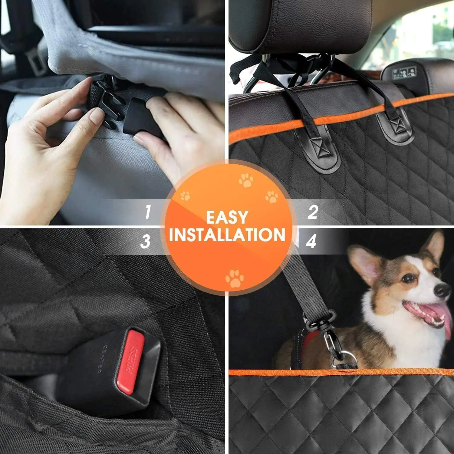 Dog Car Car Travel Bed Back Seat Extender Cover with Storage Pocket Waterproof Dog Hammock for SUV
