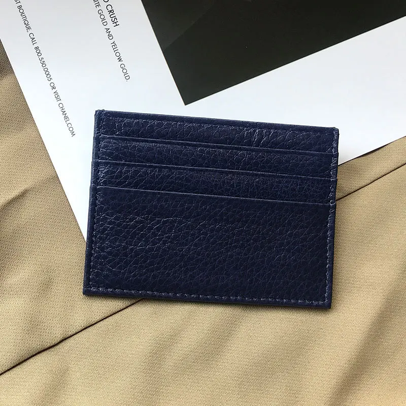 Vintage cowhide leather card holder with multiple simple wallet card slots