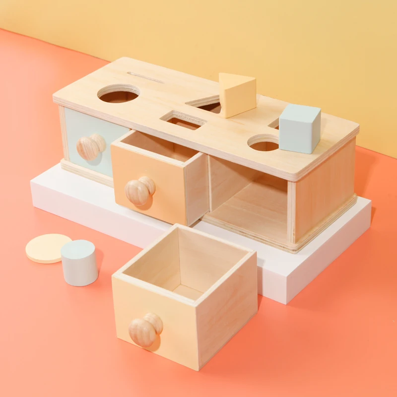 Montessori Kids Wooden Sensory Coin Box Bins Infant Toys Materials for Toddler Educational toys set box Wooden Color Shape Game