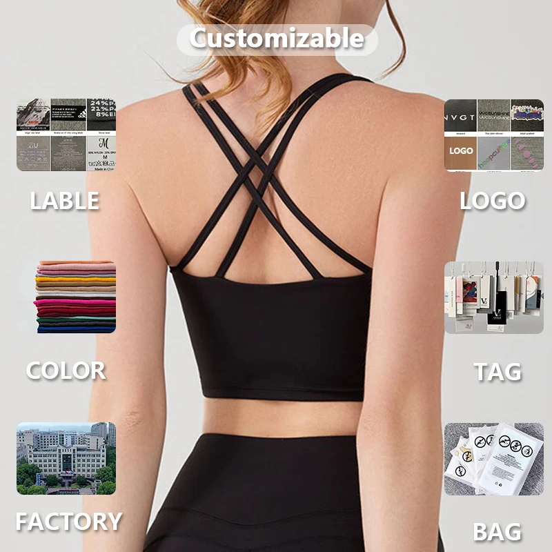 XW-MZ-147 Hot Custom Ladies Sports Active Wear Beauty Back Crop Tank Top Yoga Bra Sexy Cross Back Sports Bras Women