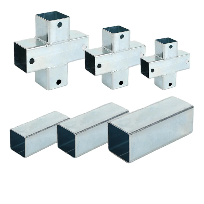 Square pipe connection welding free general fixed accessories 90 degree right Angle two three way iron pipe guardrail connection
