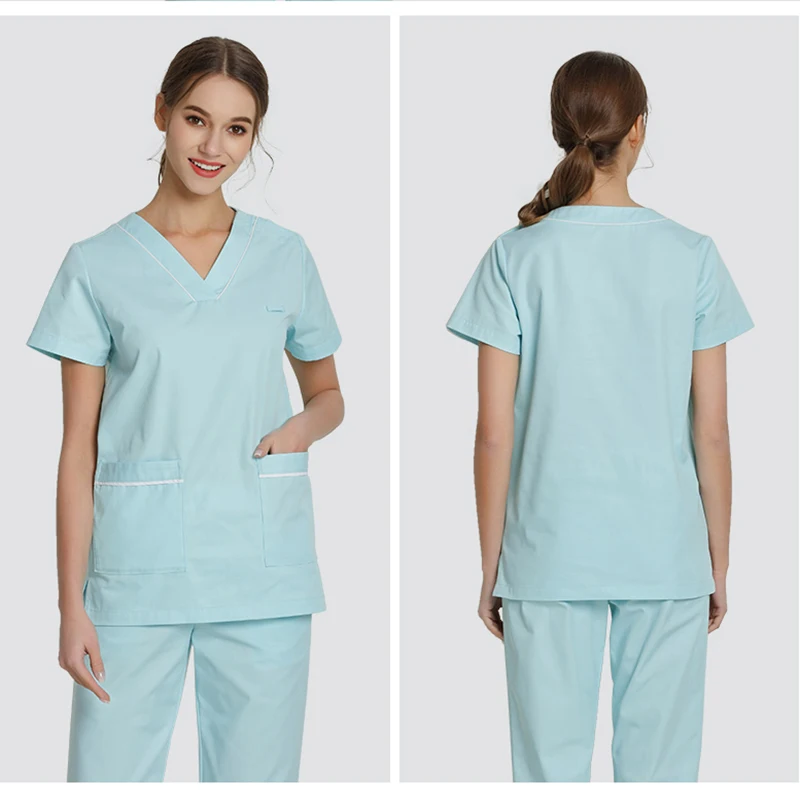 Unisex Hospital Uniforms Suits Two Pieces T-shirt Tops Pants Nurse Doctor Scrub Sets