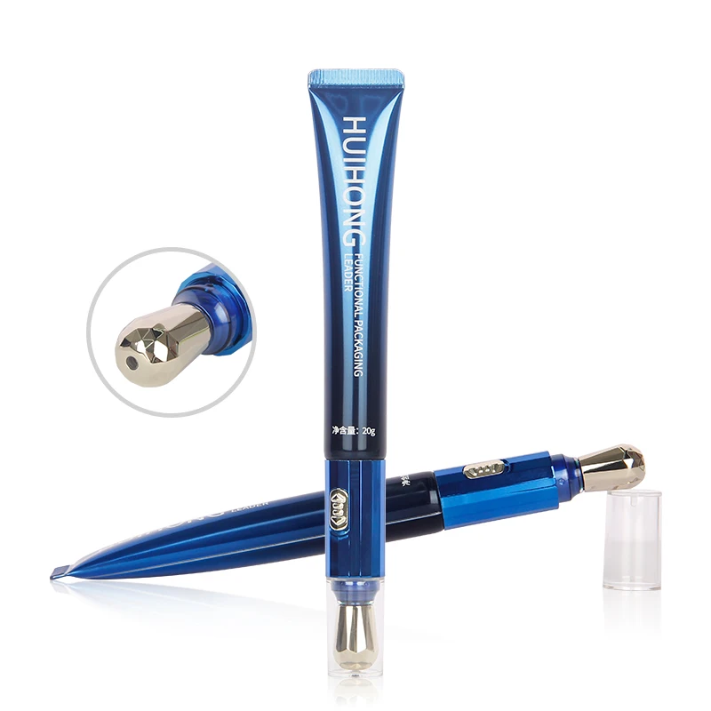 25ml Blue Eye Cream Rotating Vibration  Massage Aluminum Plastic  Tubes With Metal Zinc Alloy Applicator