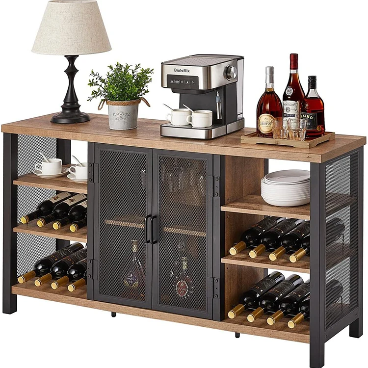 Industrial Style Wood Wine & Coffee Bar Cabinet Sideboard Table Set for Dining Living Room Bedroom Use