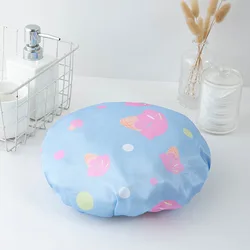 Waterproof Bath Hat Double Layer Shower Hair Cover Women Supplies Shower Cap With Ice cream pattern