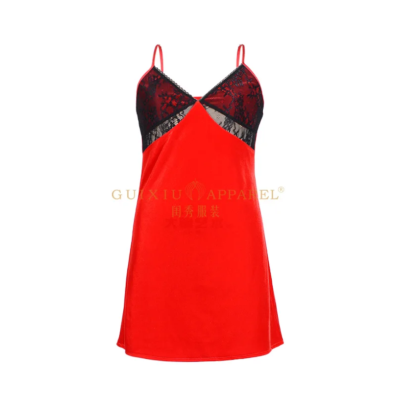 Custom Logo Winter 2 piece set Canary velvet fabric Christmas robe red color pleuche  christmas robes and lace slip