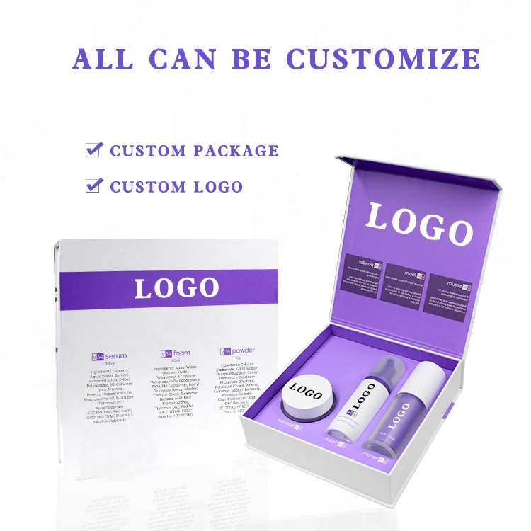 Hot Selling Logo Custom 3 in 1 V34 Color Corrector Teeth Whitening Purple Toothpaste Foam Mousse Powder Kit