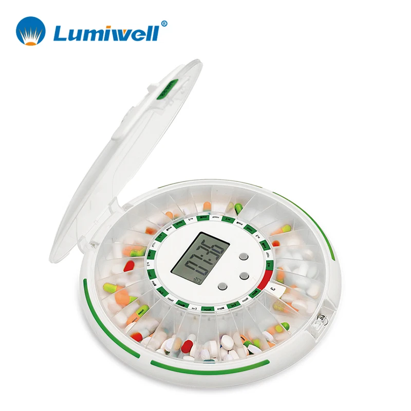 28 Days Dosage Reminder for up to 6 Alarms a Day with Flashing Light and Locked Cover - Smart pill dispenser