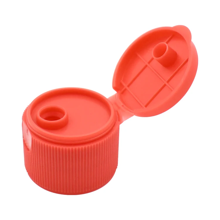 Can Custom Color Squeeze Sauce Bottles Containers Cap,Red 27/410 27mm Food Grade Plastic PP Ribbed Flip Top Cap Lid