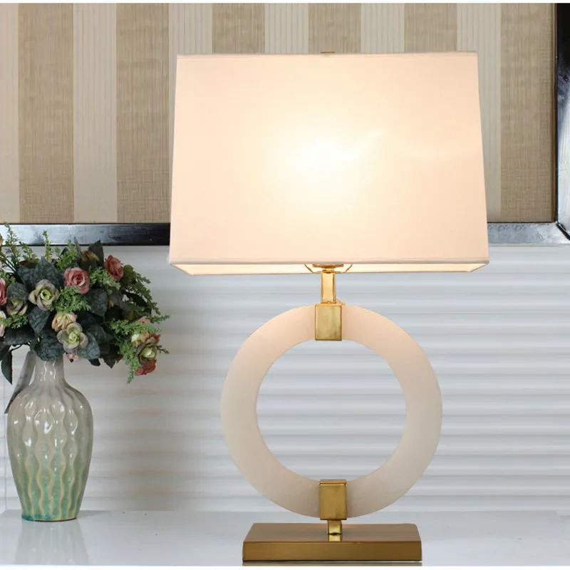 American style circle bedside night light nature classical marble table lamp for hotel bedroom