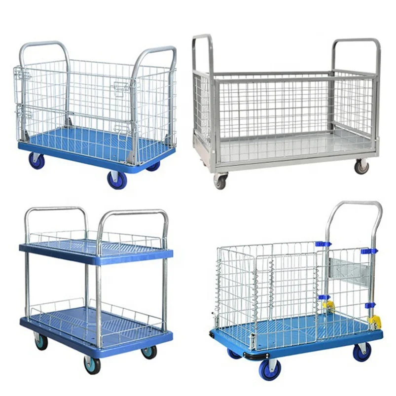 150kg 300kg folding plastic trolley cart with wheels hand trolley with fence