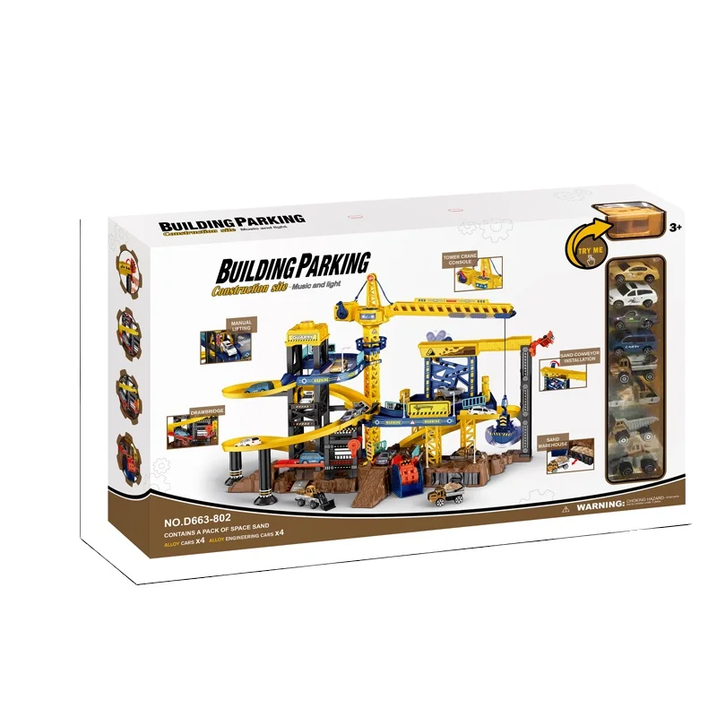 Hot Sell High Quality Engineer Truck Crane Construction Car Parking Lot with Light and Music Toys Set