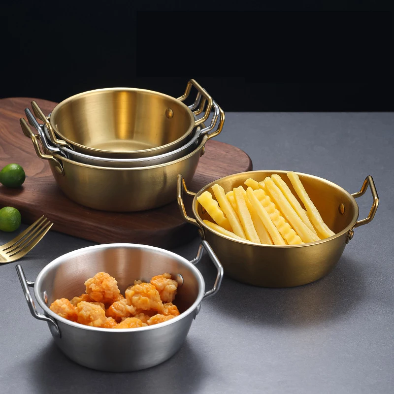 Korean Style 304 Stainless Steel Snack Soup Noodle Bowl with Small Double Ear Handles Cookware For Home Kitchen