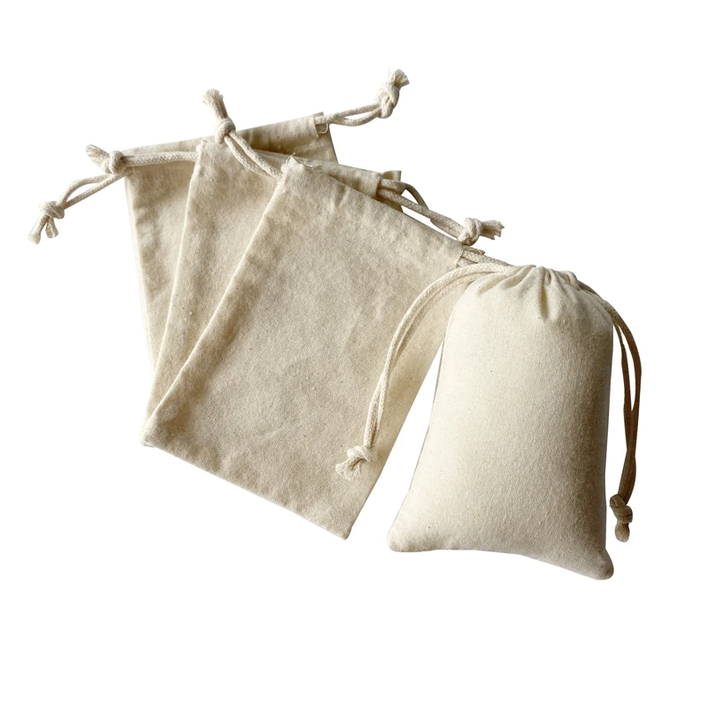 Custom Printed LOGO 5x7 Inches Natural Drawstring Cotton Bangle Pouches