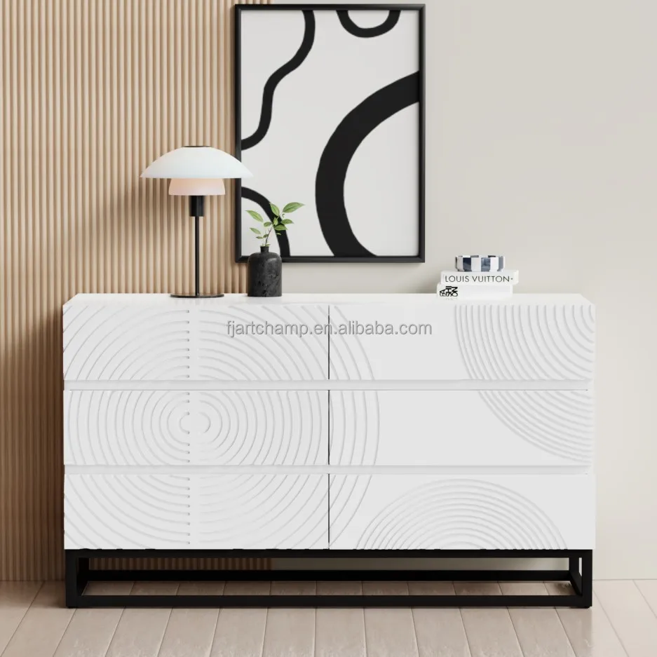 White Modern Furniture Living Room Luxury Wooden Console Tables with Mirror&Drawers