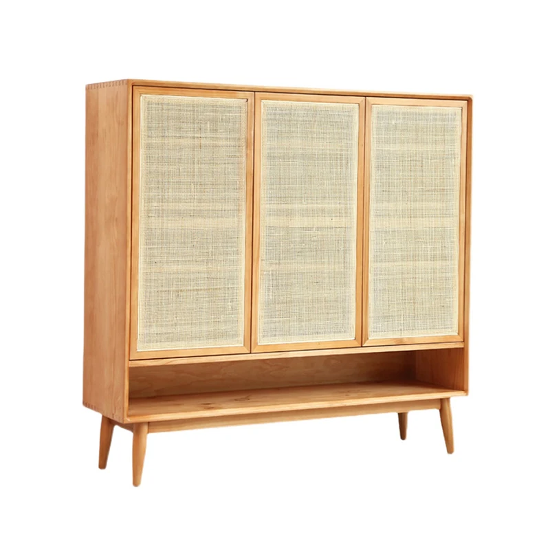 Деревянный шкаф для обуви в скандинавском японском стиле из ротанга