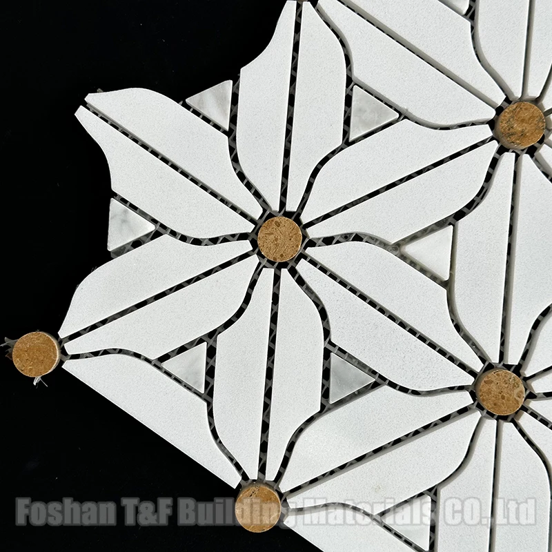Natural Marble Stone Waterjet Flower Mosaic Personalised Background Wall Balcony Washroom Tiles