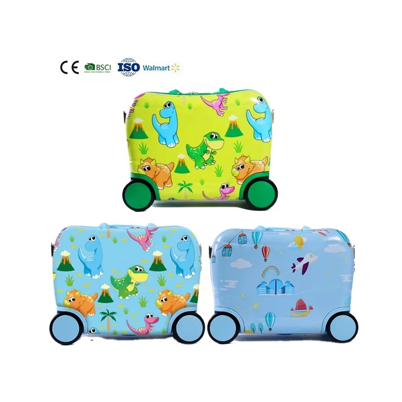 OEM manufacture abs 4 wheels 16 inch kids trolley luggage ride-on suitcase