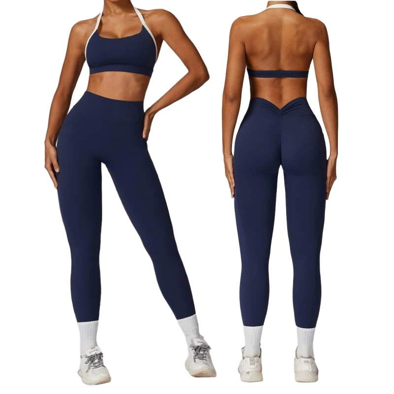 Aoyema Sexy Customized Tight Neck Hanging And Beautiful Back Yoga Set Quick Drying Fitness Suit Running And Sports Set For Women
