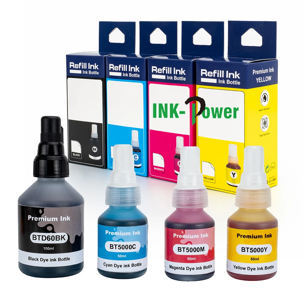 BTD60 BTD60BK BT6000 BT5000 BT5000C BT5000M BT5000Y BT5001 Premium Compatible Color Bottle Refill Tintas Ink for Brother Printer