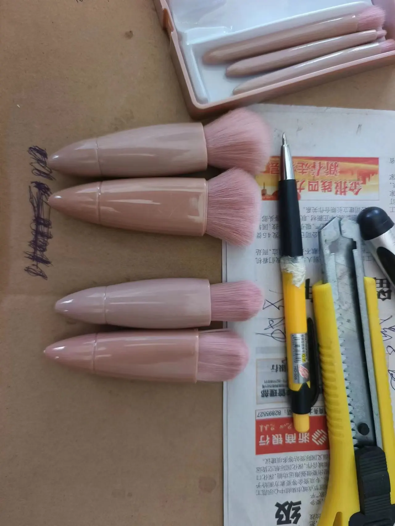 Makeup Brush Set With Mirror Travel 5 In 1Portable Smudge Gift Professional Private Label 5 Piece Makeup Brush Set