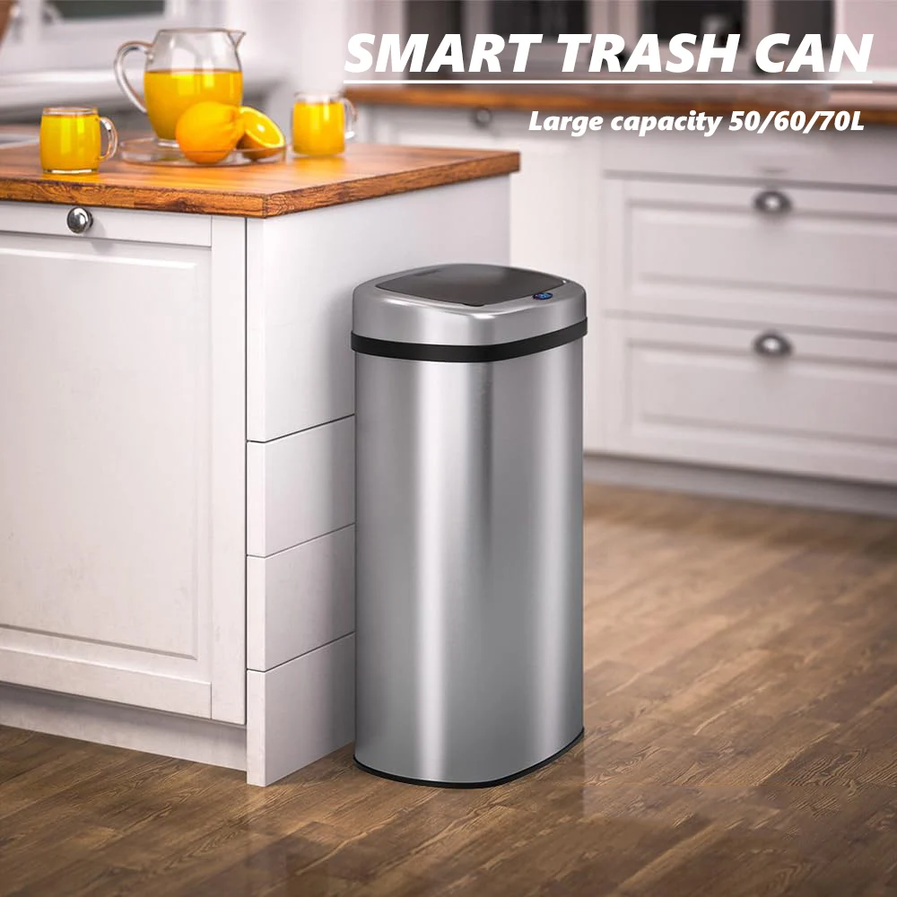 High Quality Wholesale Custom Automatic Trash Can Stainless Steel Touchless Rechargeable Automatic Trash Can