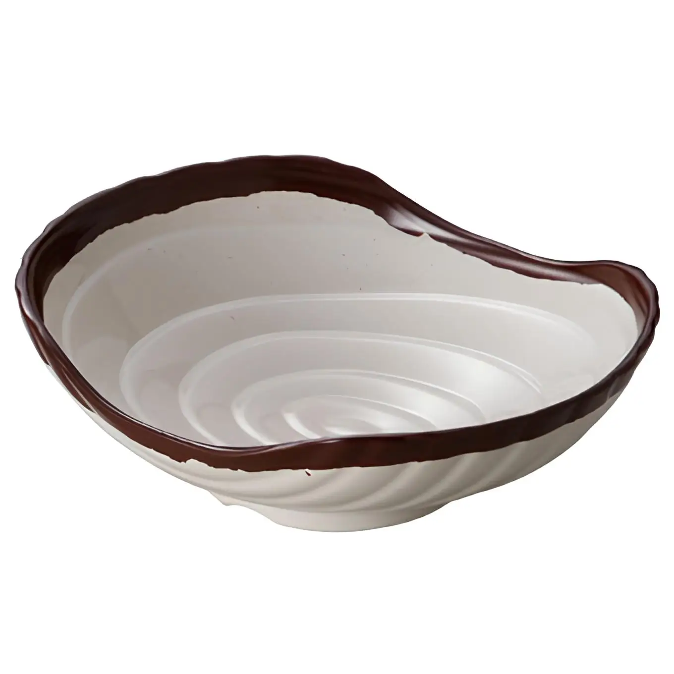Melamine Curved White with Brown Line Hot Pot BBQ Salad Bowl Japanese Style High Quality Unbreakable Bowls for Restaurant