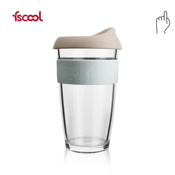 8oz Custom LOGO Cork Sleeve Anti-slip Heat Resistant Reusable Glass Coffee Cup With Silicone Lid