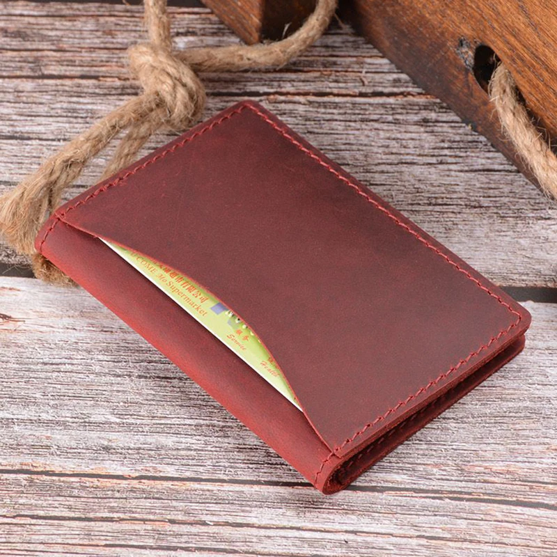 Vintage crazy horse genuine leather wallet RFID secure short purse money bag for men