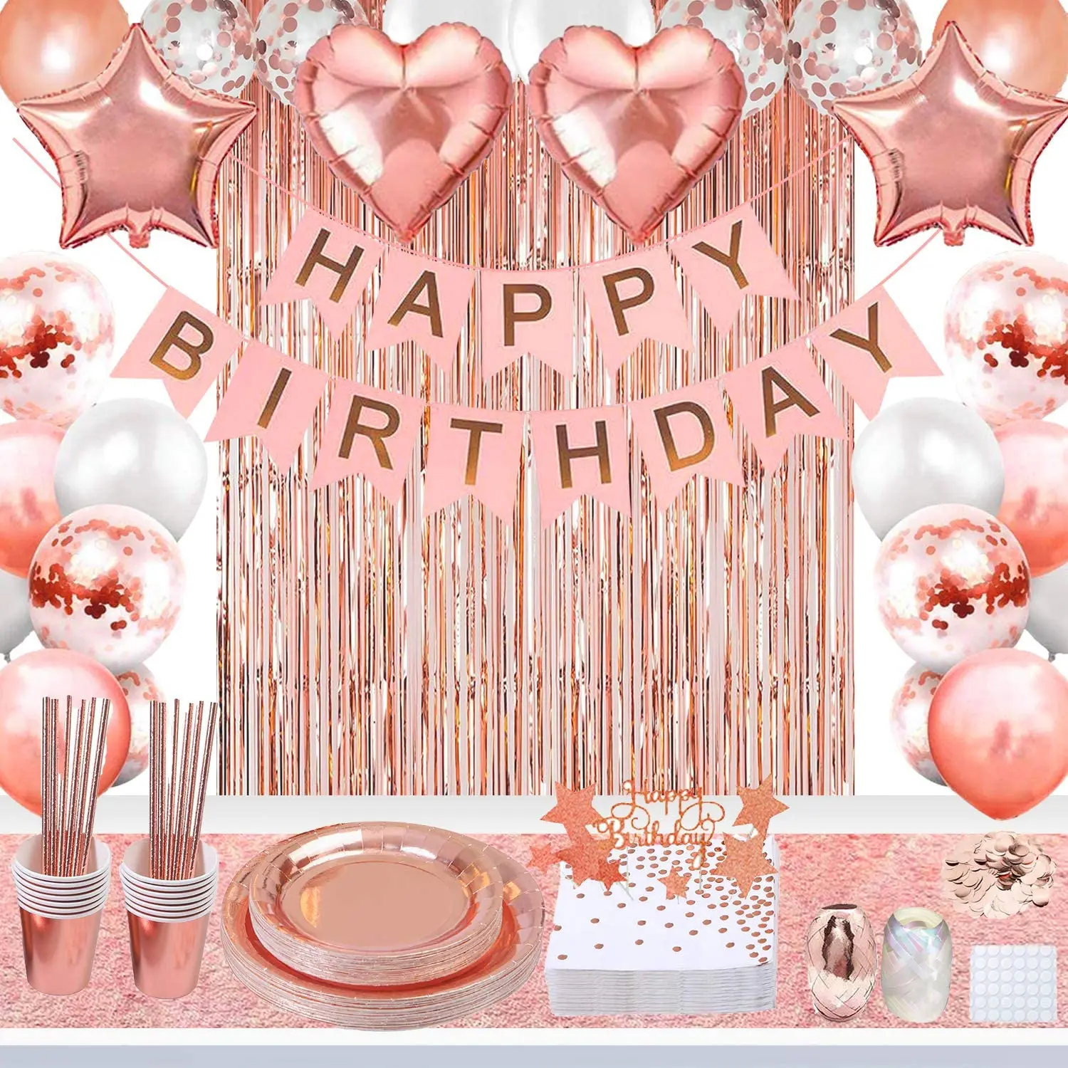 2021 luxury Rose Gold Girl Birthday Party Supplies Happy Birthday Banner Balloon Birthday Party Decorations Set