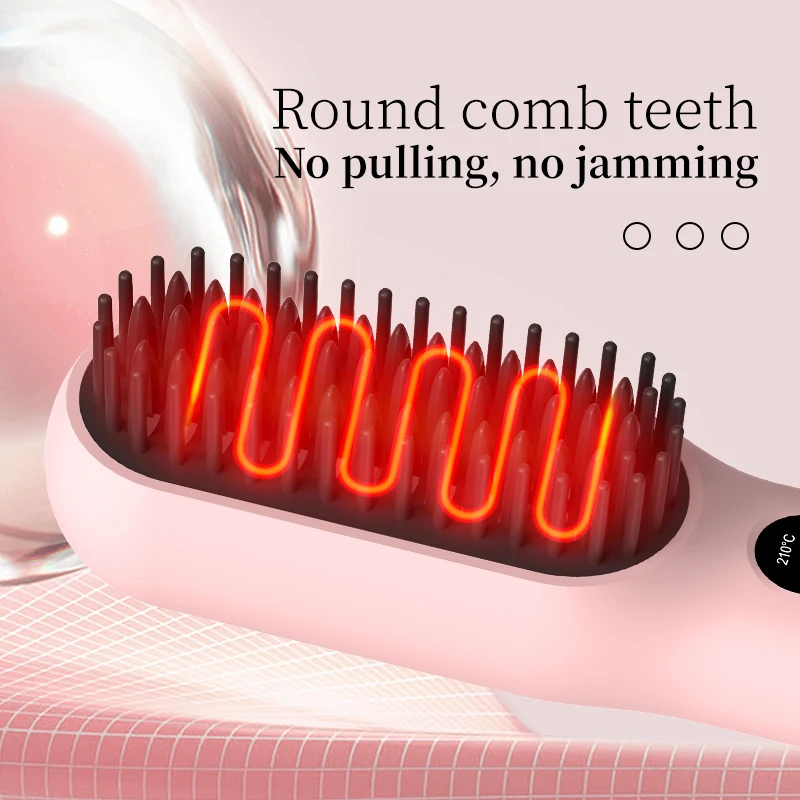 Negative Ionic Hair Straightener Comb, 2 in 1 Hair Straightener Brush and Curler, Electric Straightening Comb Heated Hair Brush