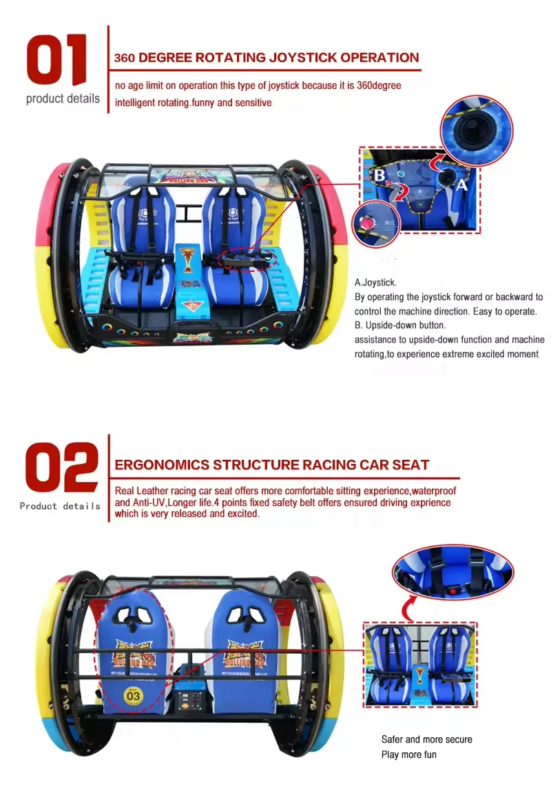 Outdoor Carnival Amusement Rides Exciting 2 Player Remote Control 360 Degree Rolling Car