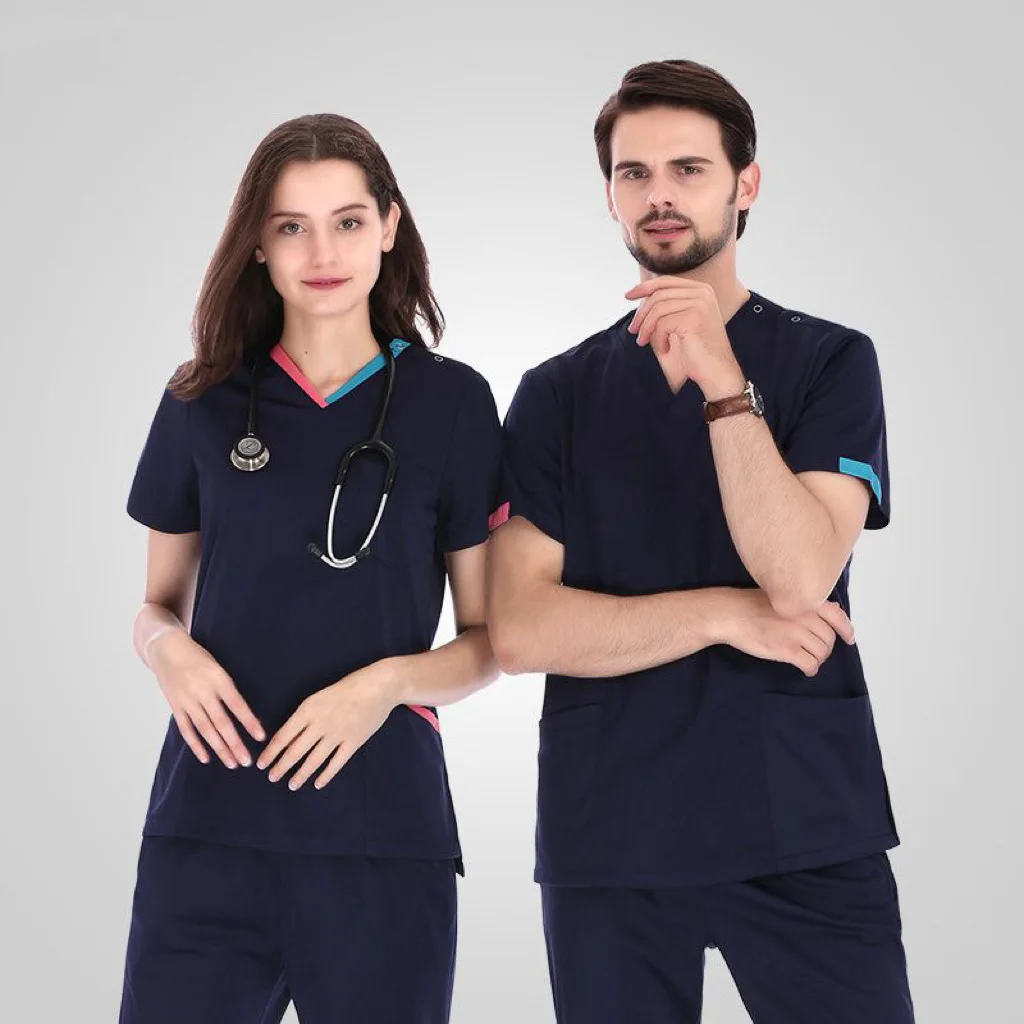 Customized Unisex Medical Antistatic Fabric Short Sleeve V-neck Dustproof Oral Doctor Scrubs Nurse Uniforms Set In Hospital