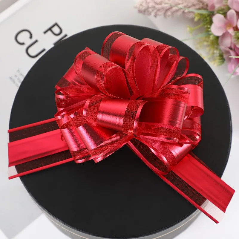 Wedding Car Christmas Decoration Flower Ball Snow Yarn Organza Pom Draw Bow Ribbon Large Pull String Bows