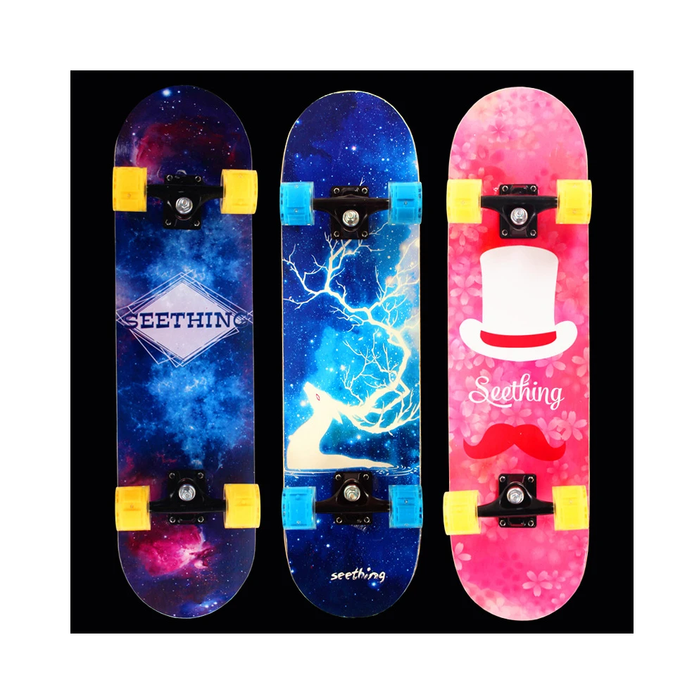 Wholesale Custom Beginner Four Wheels Skateboard Children Adults Double-warped Deck Wear-resistant Skateboards