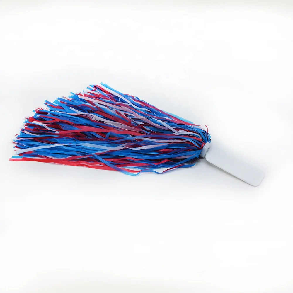 Cheer squad pompoms cheerleading rooter poms for cheering blue white cheer shakers with logo on flat handle poms