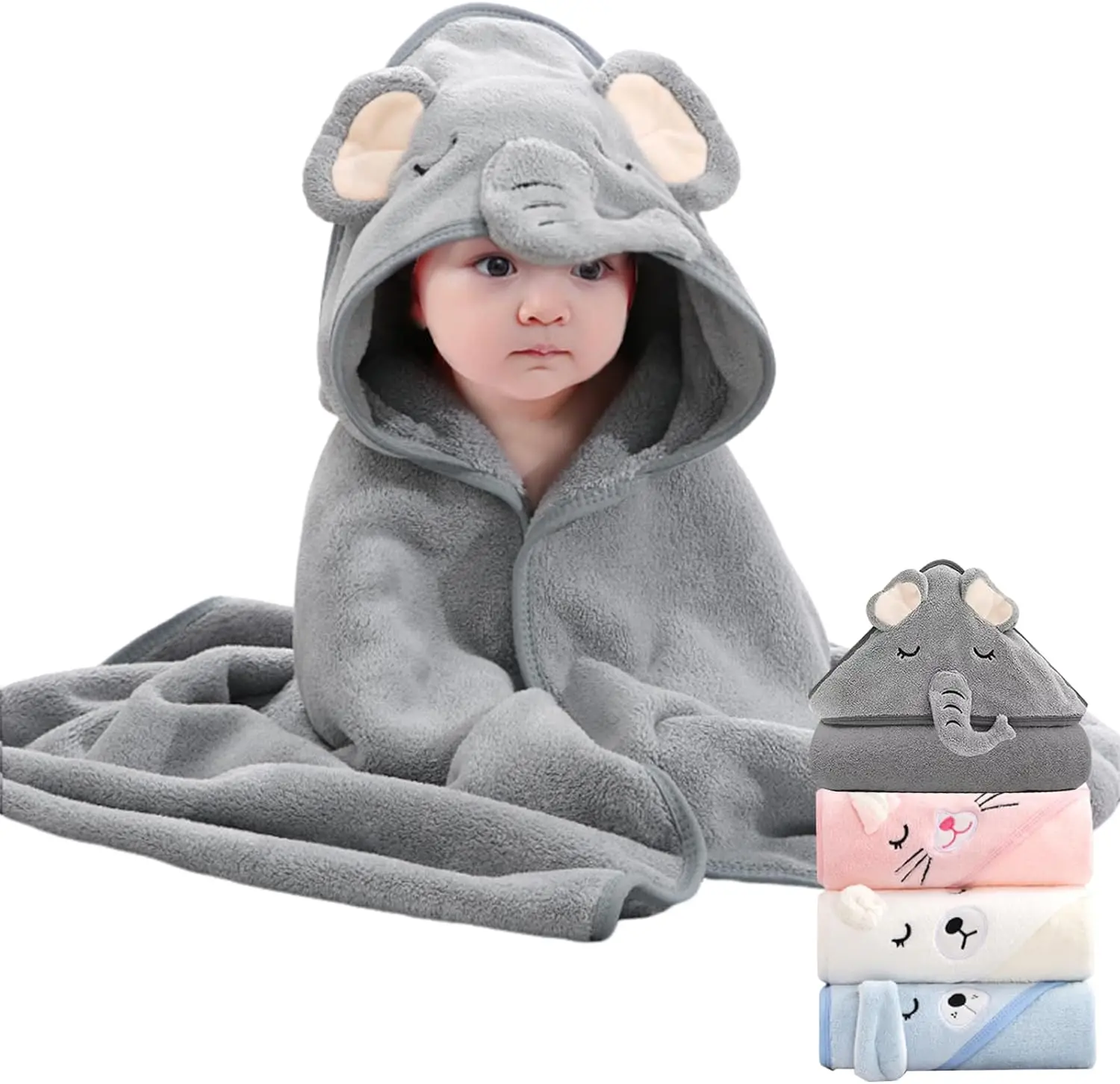 Soft cartoon animal shape baby hooded towel coral velvet microfiber baby shower towel ponchohooded towel