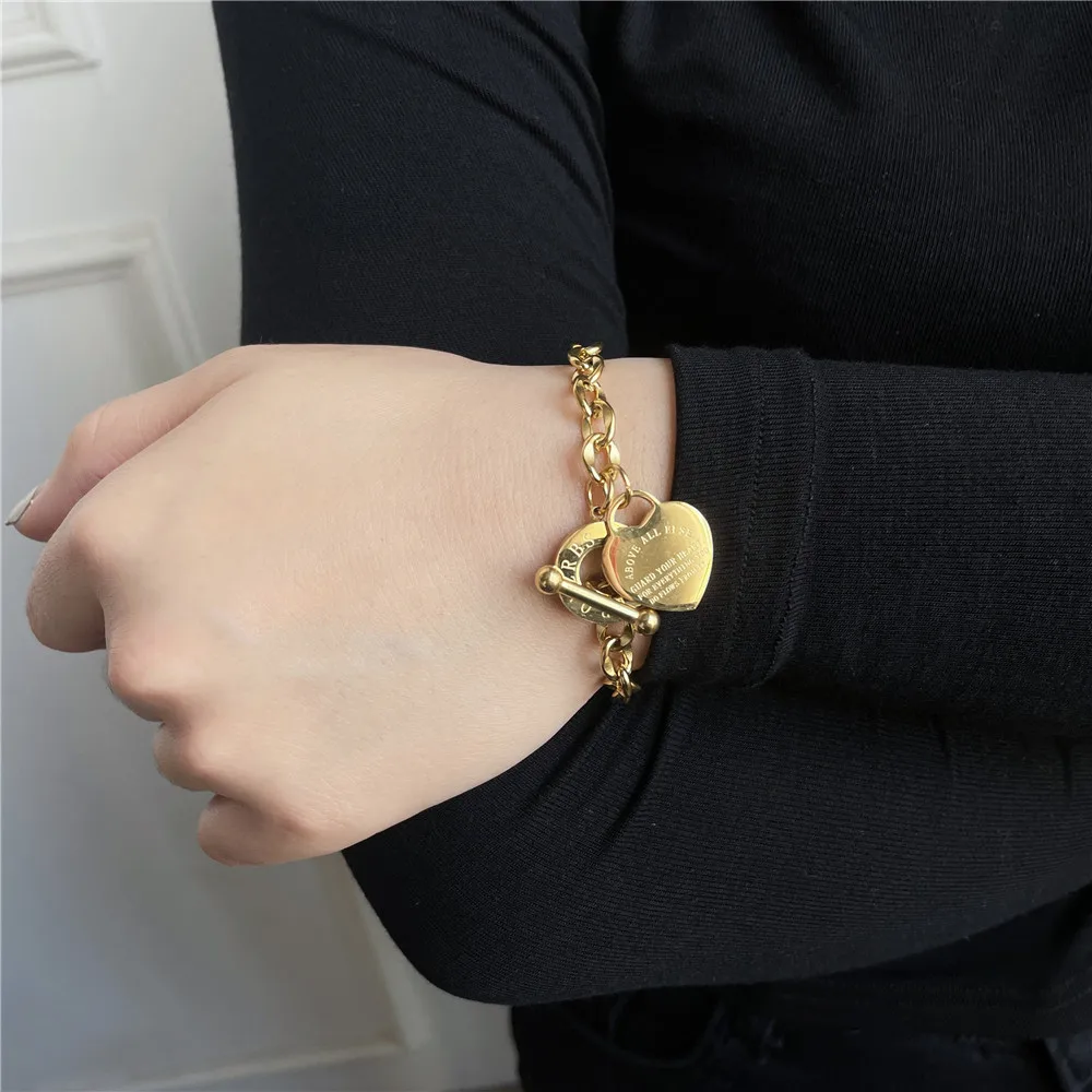 European and American Fashion Titanium Steel Bracelets O Word Chain Love Proverbs Stainless Steel Bible Proverbs Bracelet