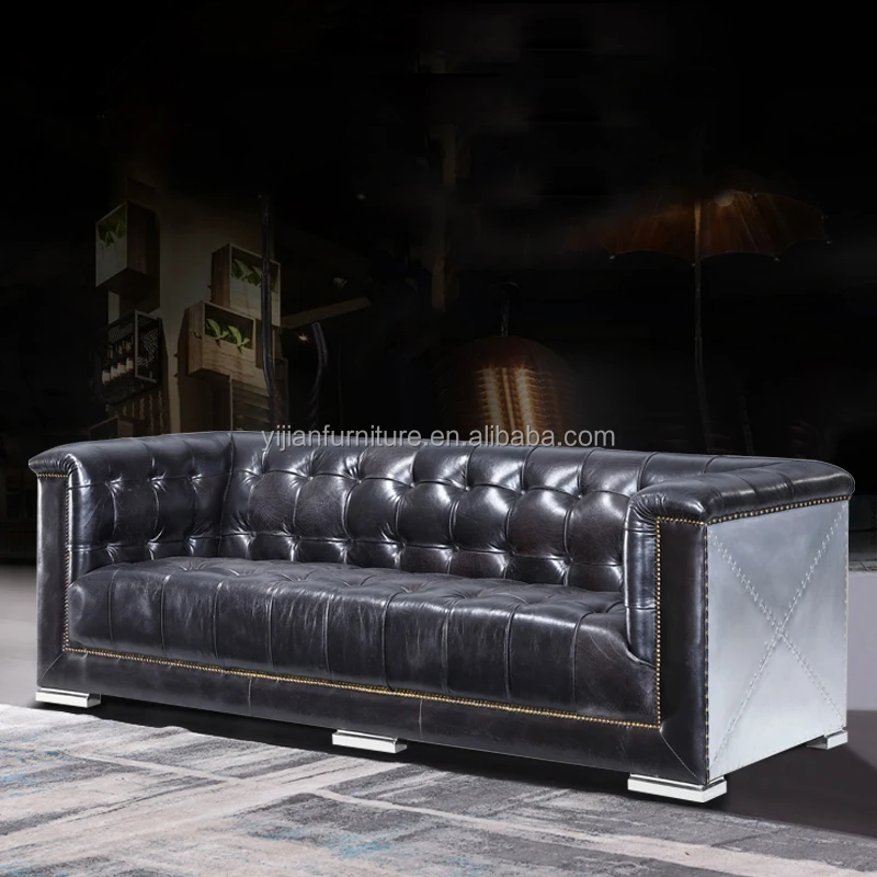 Antique Living Room Aluminium Aviator Top Genuine Leather Covers Single Seat Sofas Set Designs Furniture